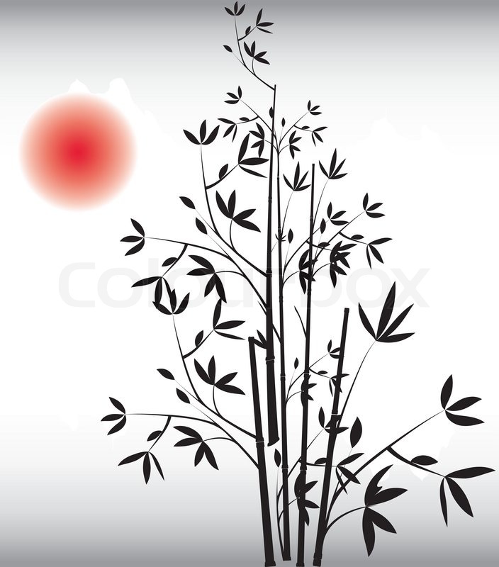 704x800 Black Bamboo Vector Art Traditional Chinese Background With Red