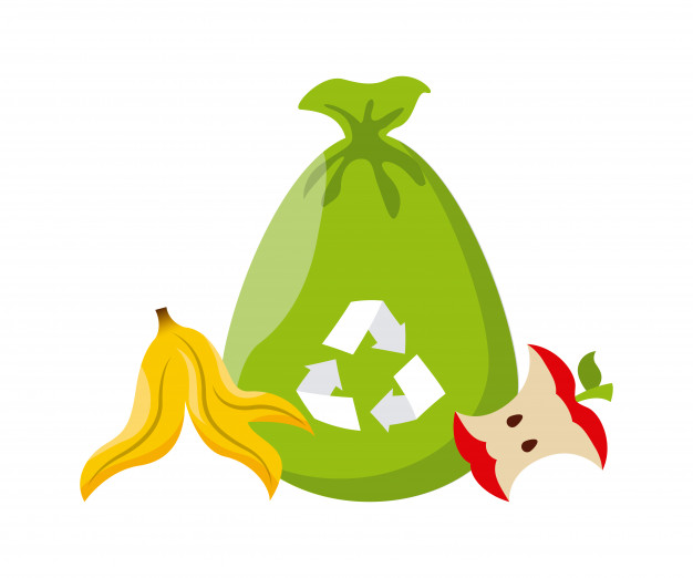 626x522 Trash Bag With Recycle Sign And Banana Peel And Apple Icon Vector