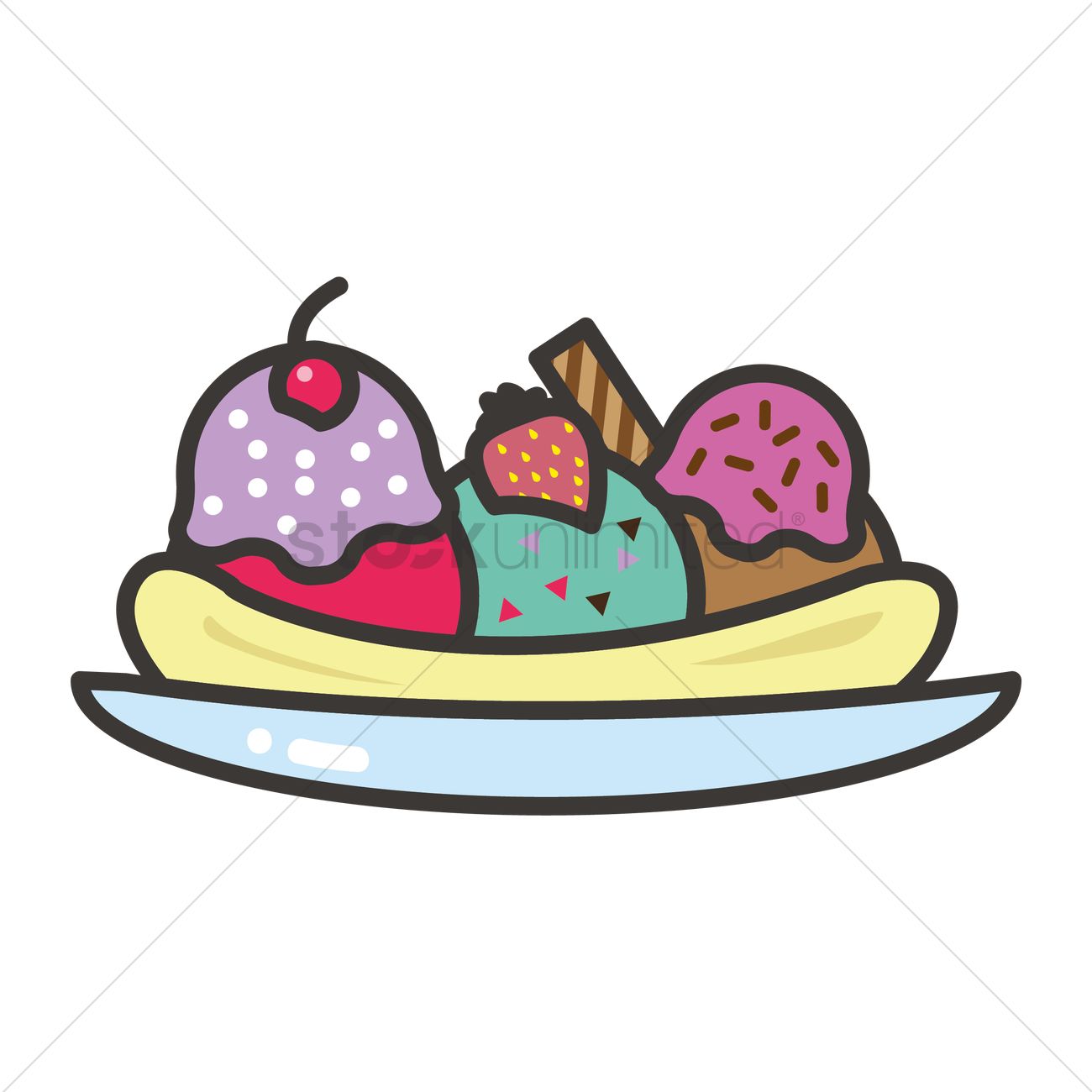 1300x1300 Free Banana Split Vector Image