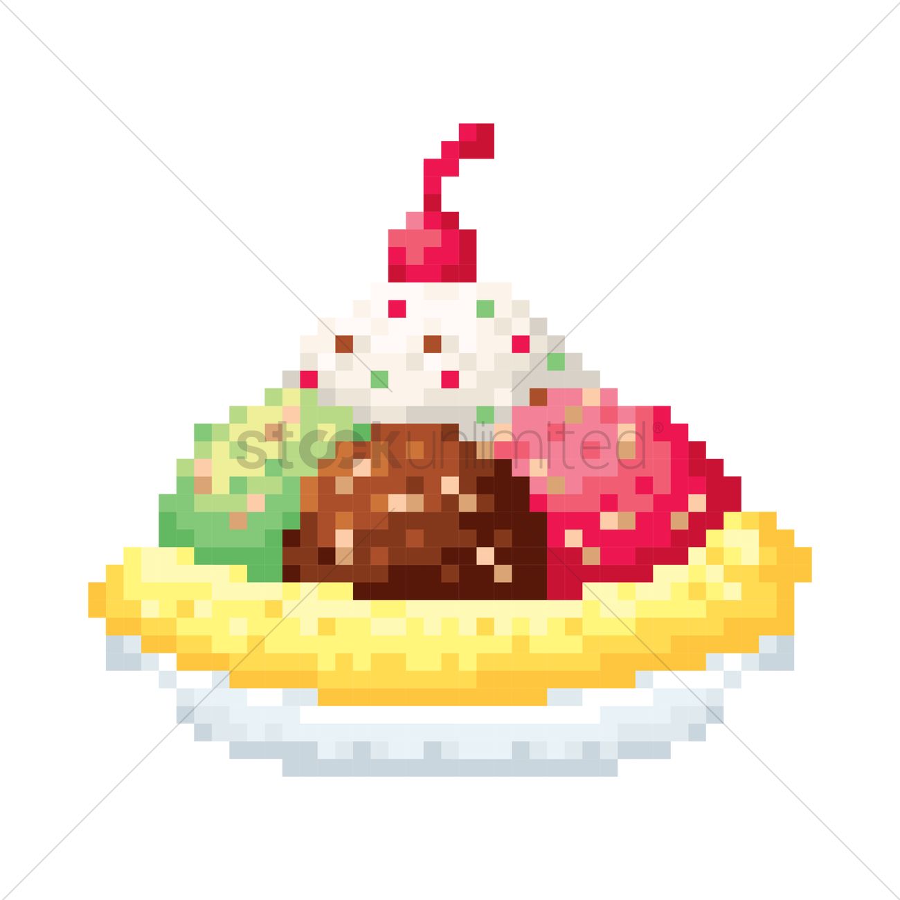 1300x1300 Pixel Art Banana Split Vector Image