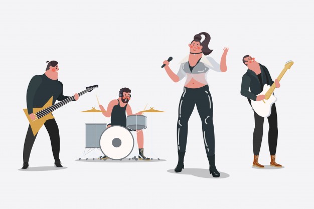 626x417 Cartoon Character Design Illustration. Professional Band Vector