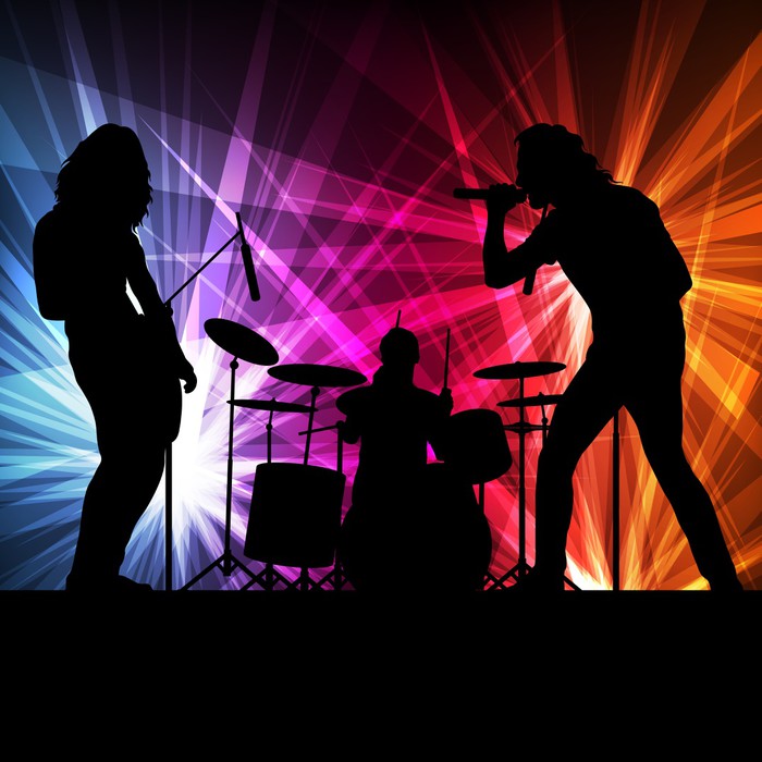 700x700 Rock Band Vector Background With Neon Lights Poster We