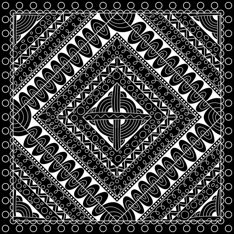 800x800 Black And White Abstract Bandana Print With Geometrical Ornament