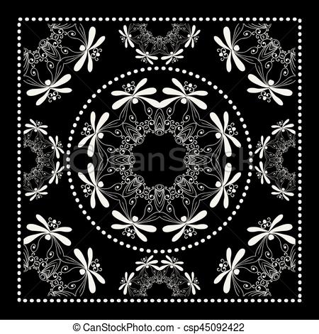 450x470 Black Bandana Print. Vector Ornamental Tile Pattern With Border