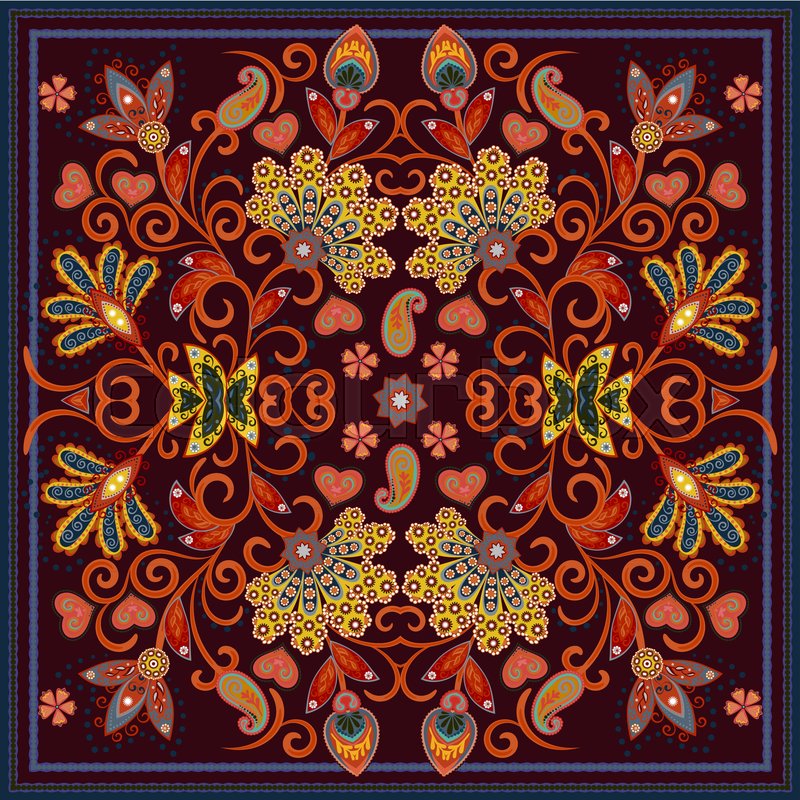 800x800 Lovely Tablecloth Ethnic Indian Flowers. Beautiful Vector Ornament