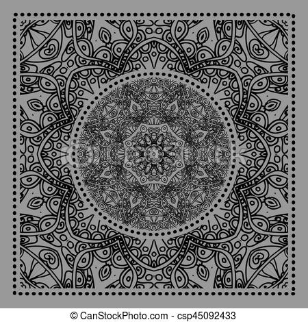 450x470 Black Bandana Print. Vector Ornamental Tile Pattern With Border
