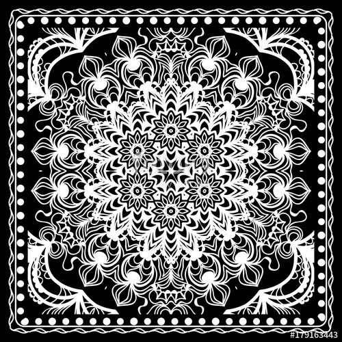 500x500 Fashion Design Black And White Paisley Bandana Print With Mandala