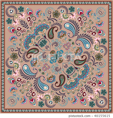 450x468 Paisley Bandana Print. Vector Square Pattern. Bron