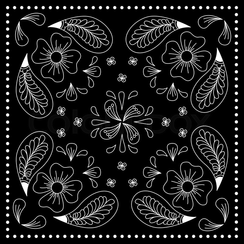 800x800 Black And White Abstract Bandana Print With Element Henna Style