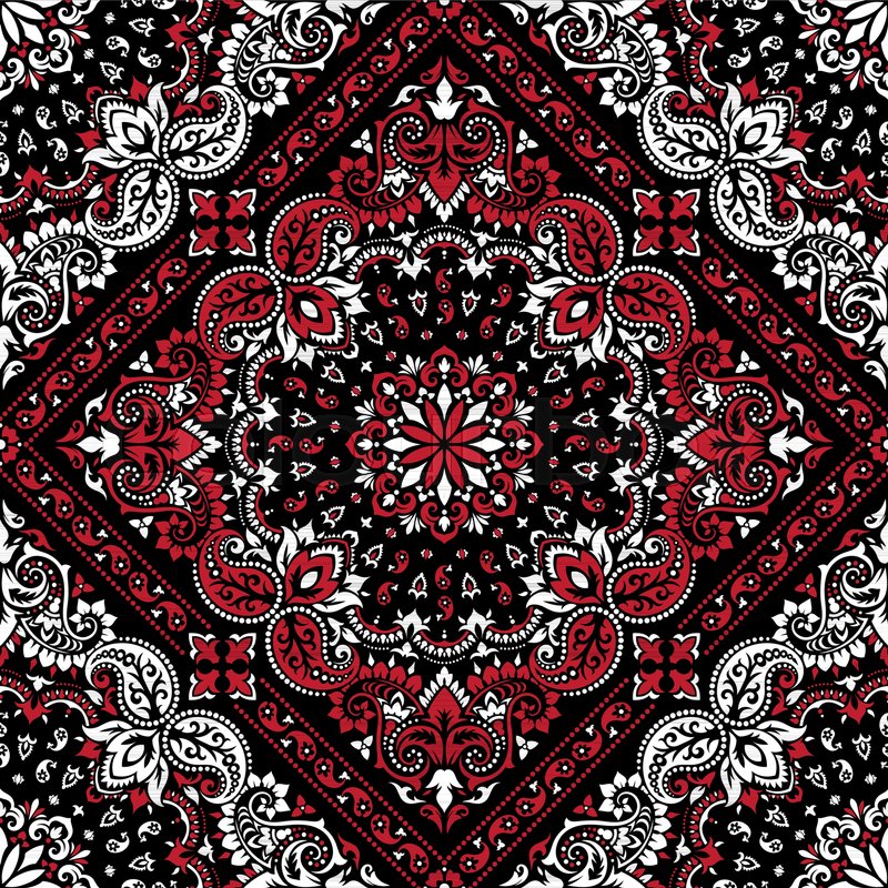 800x800 Vector Ornament Paisley Seamless Bandana Print, Silk Neck Scarf Or