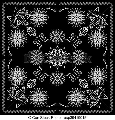450x470 Bandana Print With Black And White Elements. Black And White