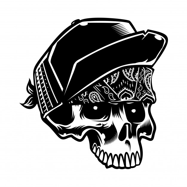626x625 Cool Style Skull Wearing Hat And Paisley Bandana Vector Premium