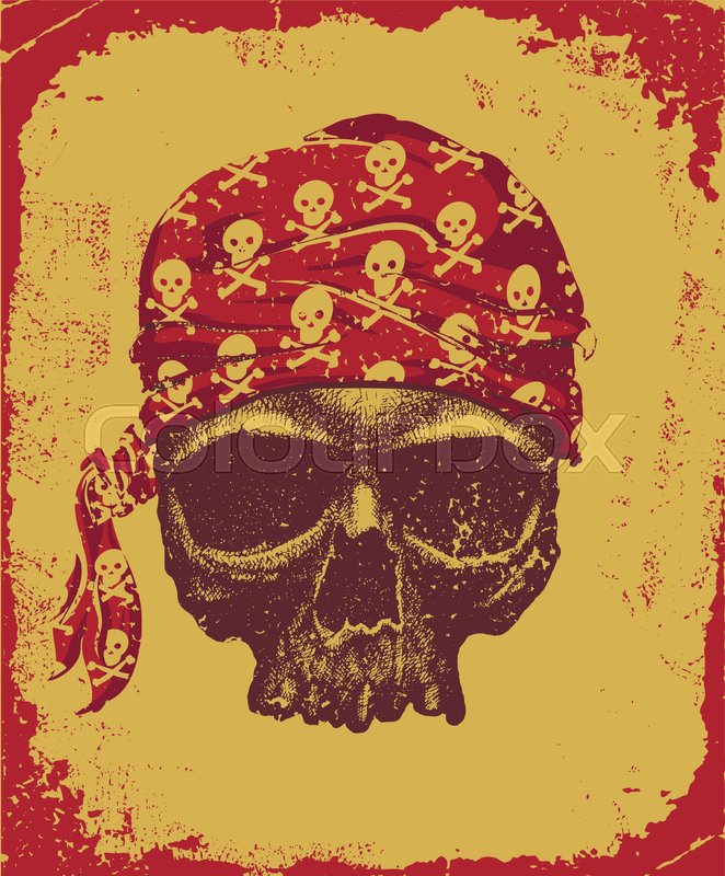 662x800 Pirate Skull With Bandana Vector Illustration Stock Vector