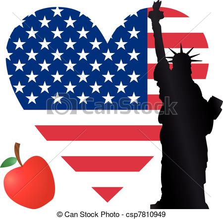 450x442 Heart New York. Heart Flag Usa With Statue Of Liberty And Apple.