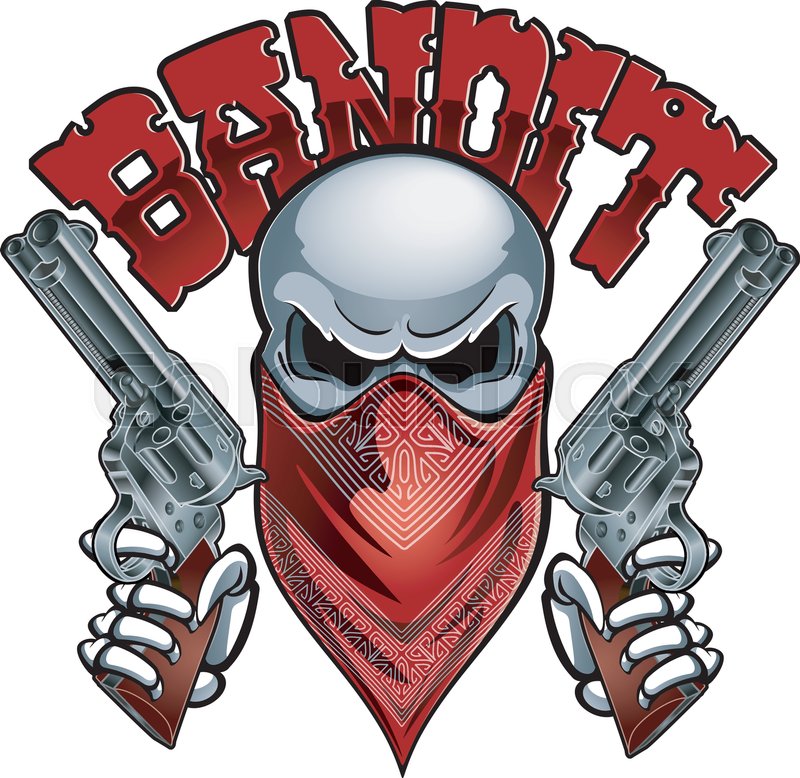 800x778 Skull Wearing Mask, Holding Revolvers And Text Bandit Stock