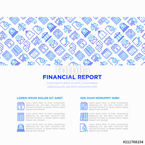 500x500 Financial Report Concept With Thin Line Icons Bank, Financial