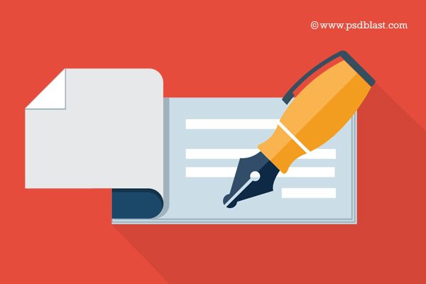 600x400 Vector Bank Cheque Icon Graphics Long Shadow