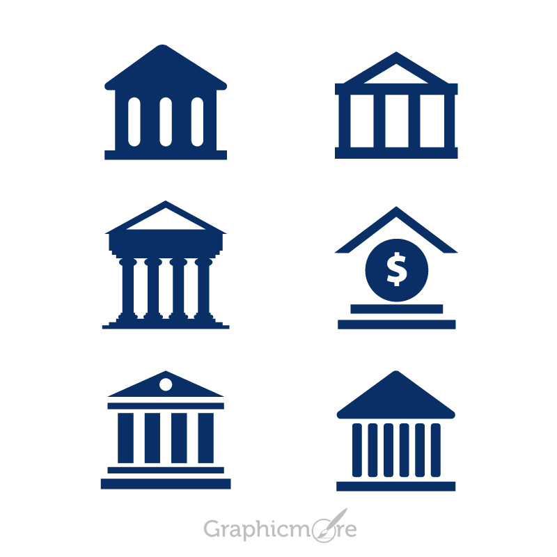 800x800 Bank Building Icons Set Design Free Vector File By Graphicmore