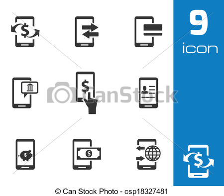 450x394 Vector Black Mobile Banking Icons Set White Background.