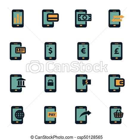 450x470 Vector Flat Mobile Banking Icons Set On White Background.