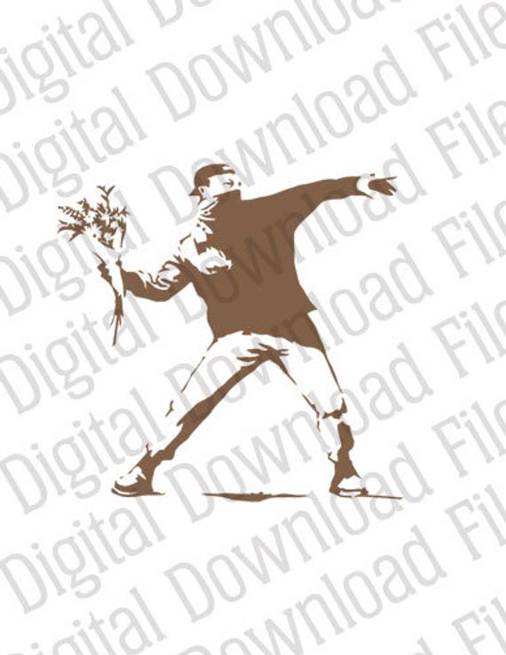 570x738 Vector Graphic Dd78 Banksy Flower Thrower Digital Download Etsy