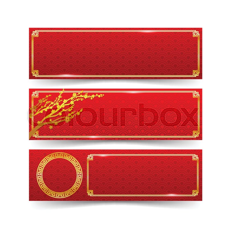 800x800 Abstract Chinese Red Banner Background And Gold Border With Modern