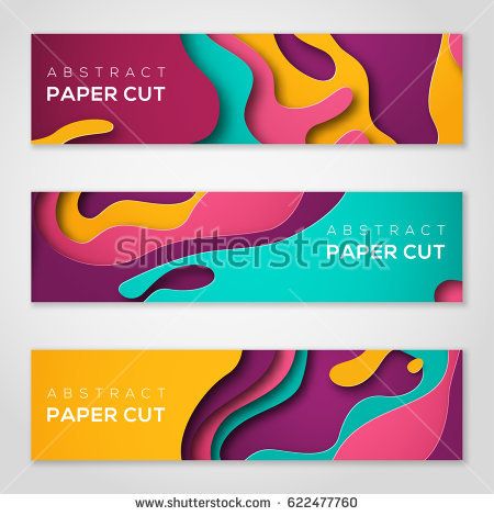 450x470 Horizontal Banners With 3d Abstract Background With Paper Cut