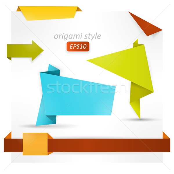 600x600 Origami Style Speech Banner, Paper Shapes Vector Illustration