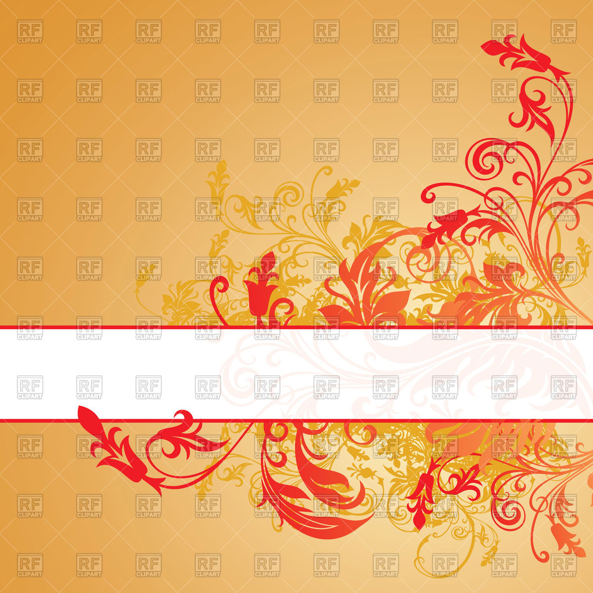 1200x1200 Orange Curly Floral Background With Banner Vector Image Vector
