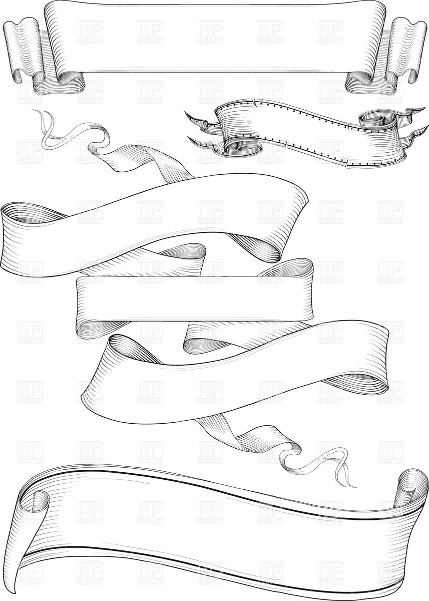 857x1200 Ribbon Banners In Engraving Style Vector Image Vector Artwork Of