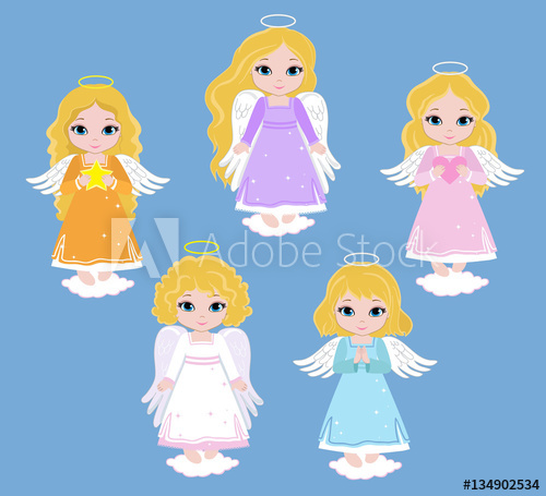 500x455 Set Angel Girls. Baptism.vector Illustration.