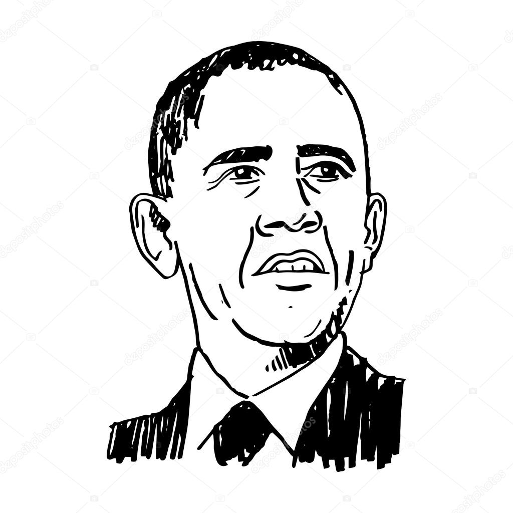 1024x1024 Cartoon Drawing Of Obama Portrait Of The President Of Usa Barack