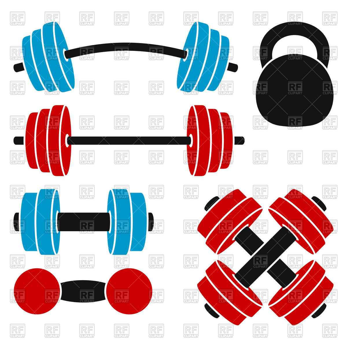 1200x1200 Set Of Athletic Weights Kettlebell, Dumbbell, Barbell Vector