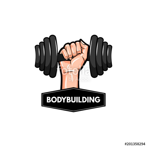 500x500 Dumbbell Icon. Bodybuilding Logo Label. Hand Holding Weight