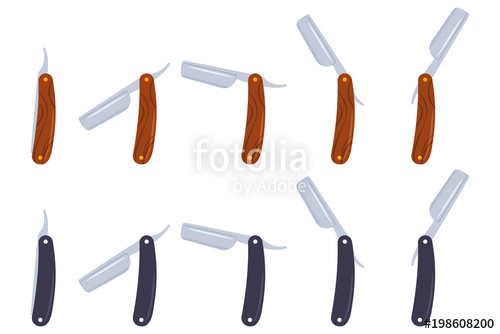 500x334 Barber Straight Razor Vector Cartoon Flat Icons Set Isolated On