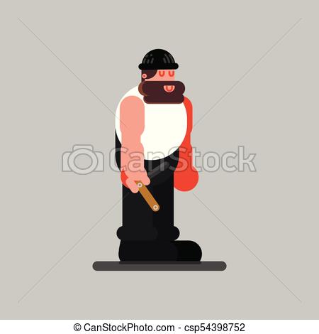 450x470 Barberr Stands With Open Razor. Professional Barber.