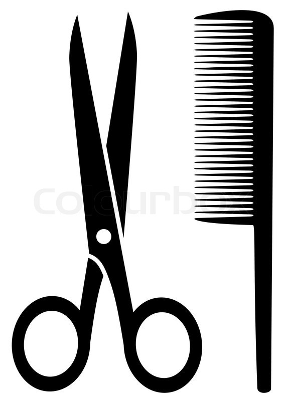 574x800 Isolated Comb And Scissors Black Silhouette On White Background