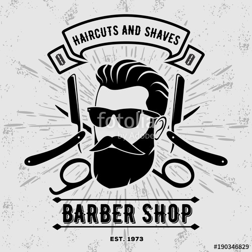 500x500 Barber Shop Vintage Label, Badge, Or Emblem On Gray Background