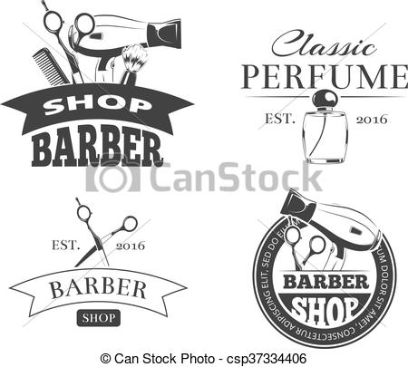 450x405 Retro Barber Shop Vector Label Set. Retro Barber Shop Vector