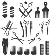 216x235 Barber Tools For Haircut Black And White Vector Icon Set Vector