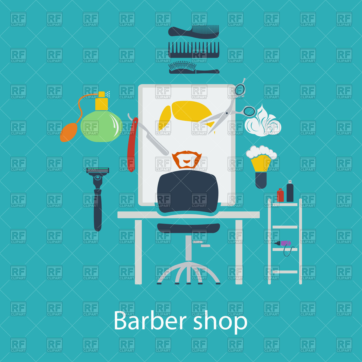 1200x1200 Barber Shop Flat Design Icons Vector Image Vector Artwork Of