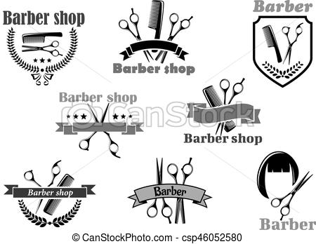 450x348 Barber Shop Vector Icons Set Templates. Barber Shop Or Hairdresser