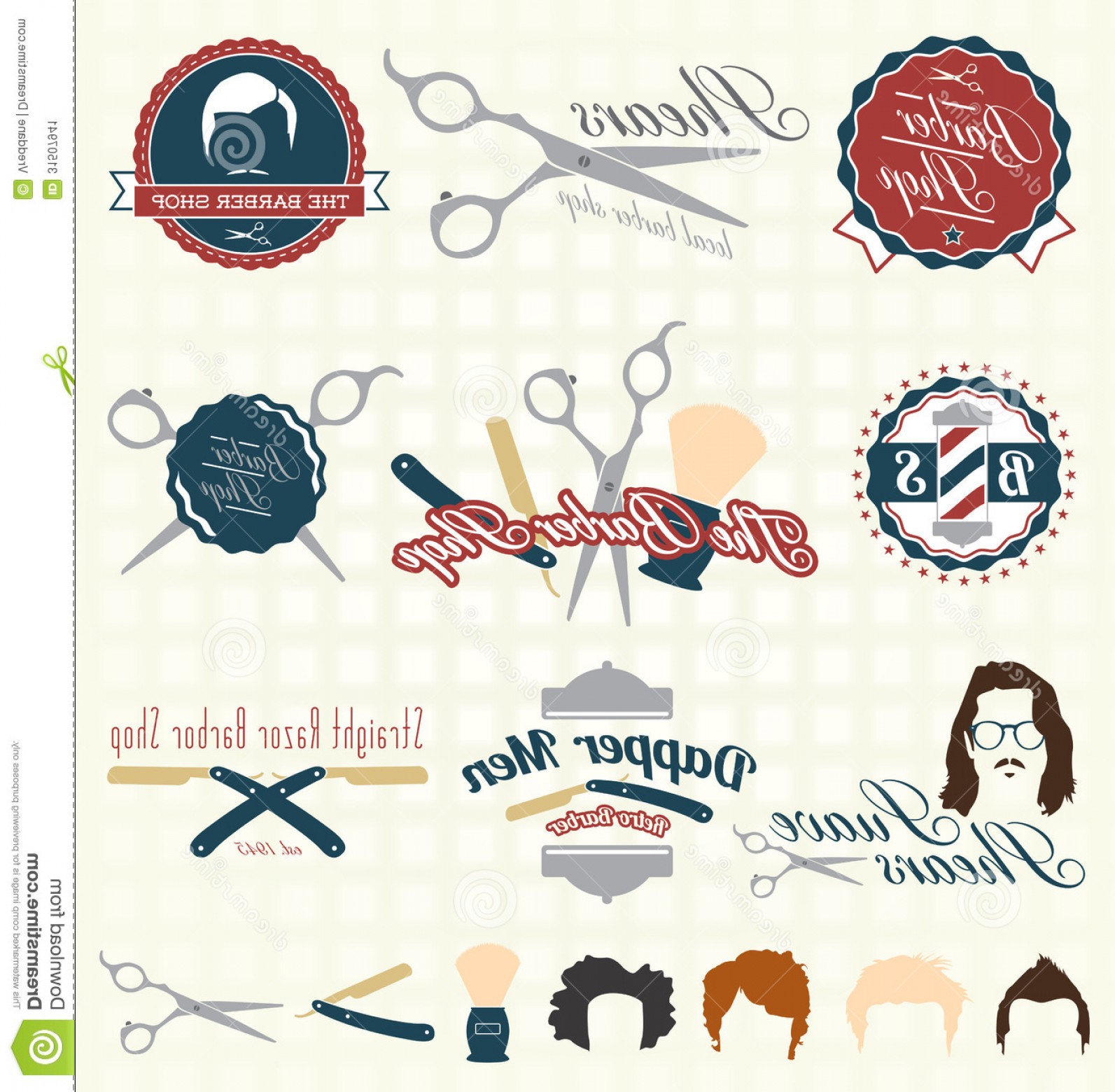 1593x1560 Stock Image Vector Set Retro Barber Shop Labels Collection Style