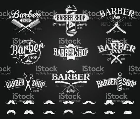 474x404 Typographic Barber Shop Emblems Chalk Drawing Berty