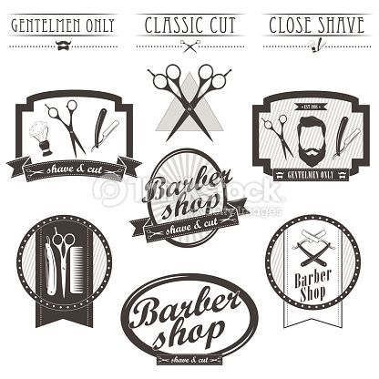 416x416 Vector Art Vintage Barber Shop Emblems, Label, Badges And