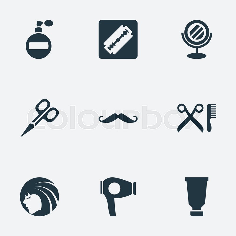 800x800 Vector Illustration Set Of Simple Barber Icons. Elements Barber