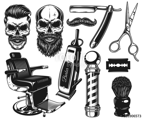 500x417 Set Of Vintage Monochrome Barber Tools And Elements. Isolated On