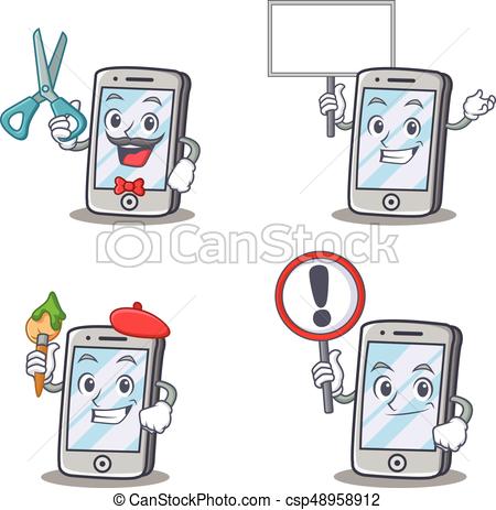 450x463 Set Of Iphone Character With Sign Board Artist Barber Vector