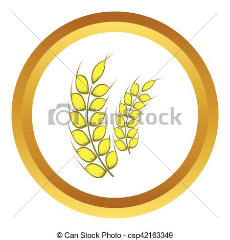 450x470 Two Stalks Of Ripe Barley Vector Icon In Golden Circle, Cartoon