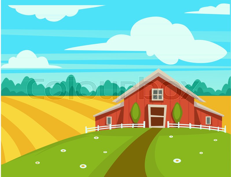 800x615 Farm House With Grain And Fodder Barn. Vector Cartoon Flat Design
